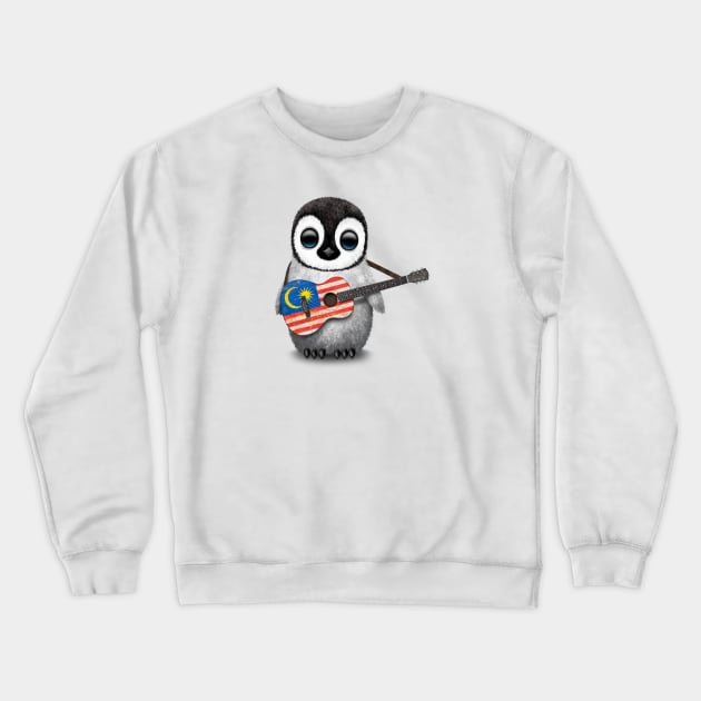 Baby Penguin Playing Malaysian Flag Guitar Crewneck Sweatshirt by jeffbartels